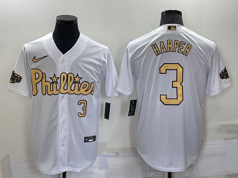 Men Philadelphia Phillies 3 Harper White 2022 All Star Nike MLB Jerseys